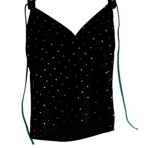Hot Water Black Swim Top with Silver Dots Size L